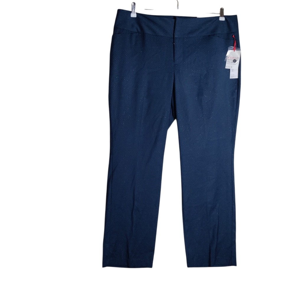 ELLE Womens Navy Blue Micro Dot Bootcut Dress Pants Size 18 Mid Rise Workwear